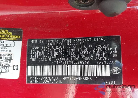 2006 Toyota Camry Solara Sle from USA, damaged, VIN 4T1FA38P86U066948